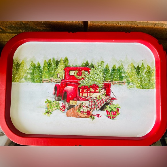 *Red Truck Metal Christmas Tray, 13.5”x9” - Picture 6 of 15